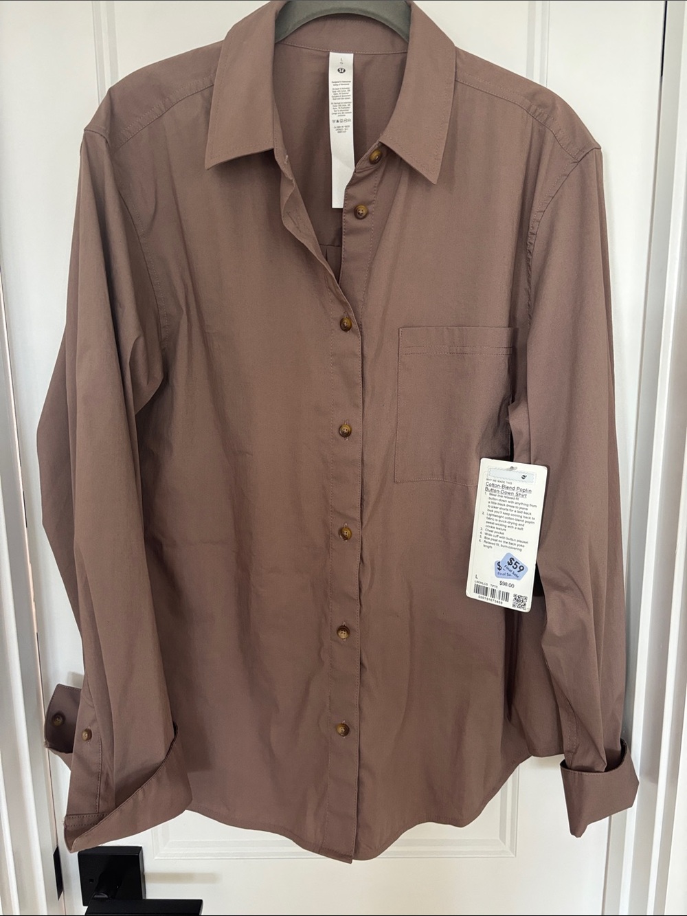 Lululemon Cotton-Blend Poplin Button-Down Shirt – Taupe – Size L – NWT